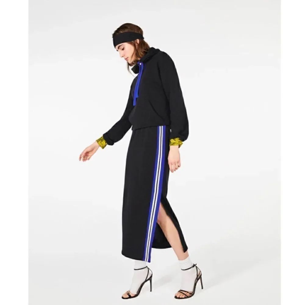 ZARA Athletic Stripe Side Slit Maxi Skirt